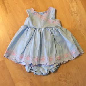 Baby Beri Linen Floral Embroidered Dress With Bloomers